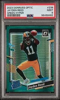 2023 Panini Donruss Optic 239 Jayden Reed Green Hyper PSA 9