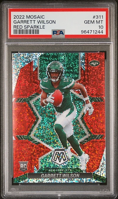 2022 Panini Mosaic 311 Garrett Wilson Red Sparkle PSA 10