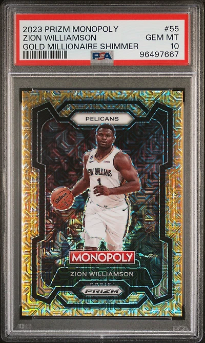 2023 Panini Prizm Monopoly 55 Zion Williamson Gold Millionaire Shimmer PSA 10