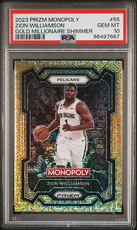 2023 Panini Prizm Monopoly 55 Zion Williamson Gold Millionaire Shimmer PSA 10