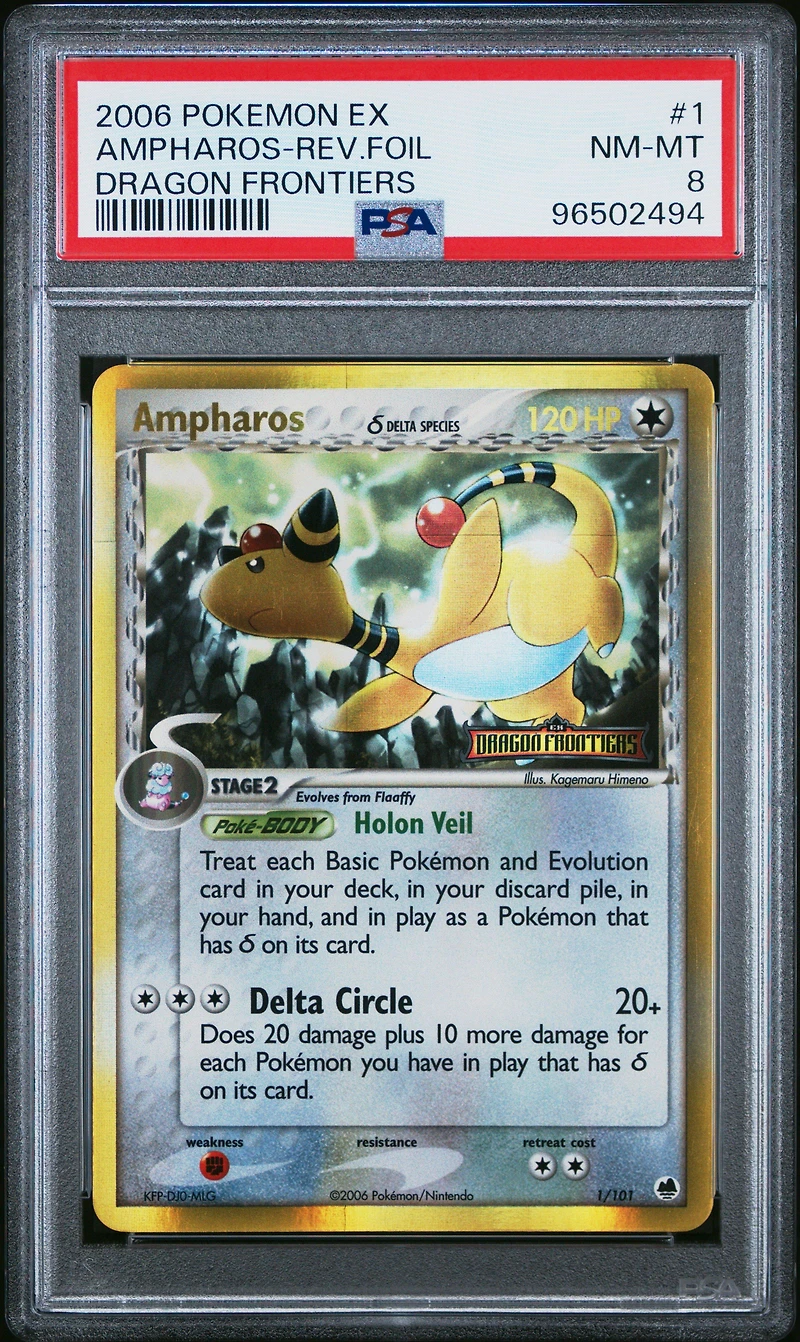 2006 Pokemon Ex Dragon Frontiers 1 Ampharos-reverse Foil PSA 8