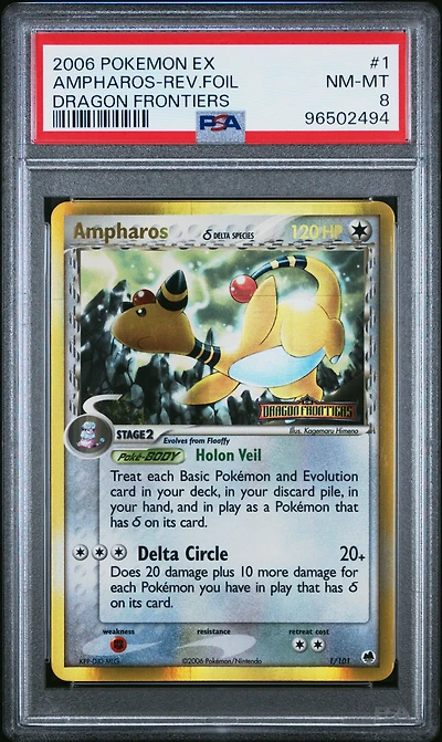 2006 Pokemon Ex Dragon Frontiers 1 Ampharos-reverse Foil PSA 8