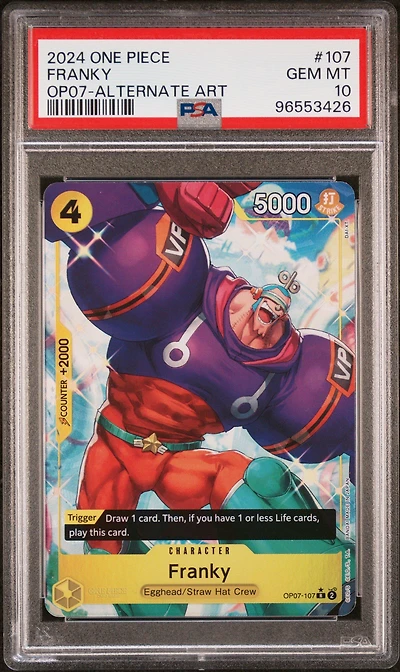 2024 One Piece Op07-500 Years In The Future 107 Franky Alternate Art PSA 10