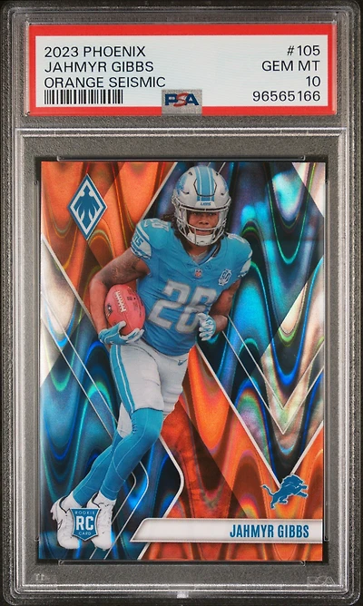2023 Panini Phoenix 105 Jahmyr Gibbs Orange Seismic PSA 10