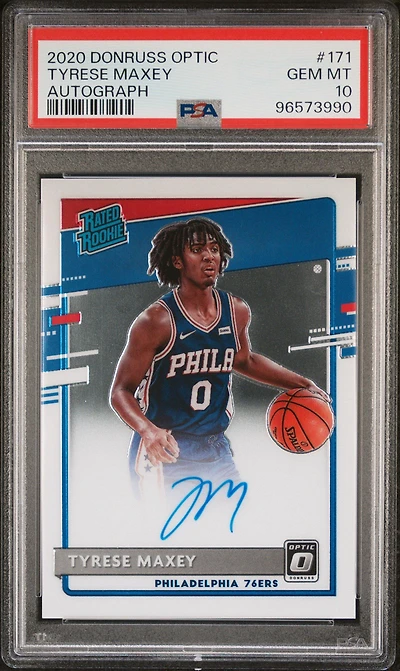 2020 Panini Donruss Optic 171 Tyrese Maxey Autograph PSA 10