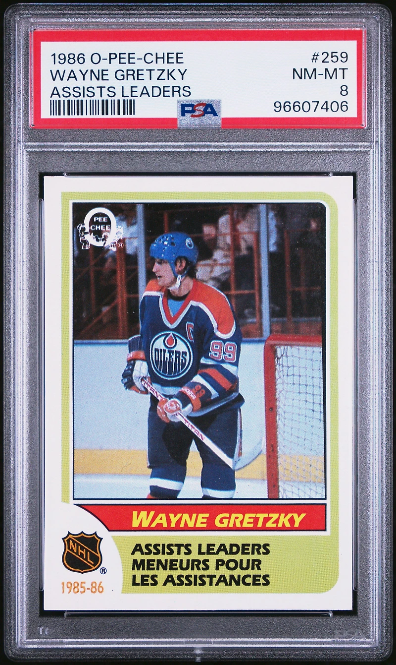 1986 O-pee-chee 259 Wayne Gretzky Assists Leaders PSA 8