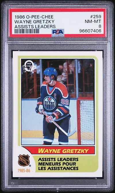 1986 O-pee-chee 259 Wayne Gretzky Assists Leaders PSA 8
