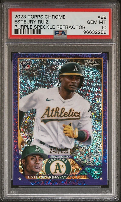 2023 Topps Chrome 99 Esteury Ruiz Purple Speckle Refractor PSA 10