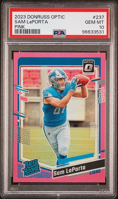 2023 Panini Donruss Optic 237 Sam Laporta Pink PSA 10