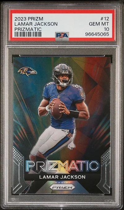 2023 Panini Prizm Prizmatic 12 Lamar Jackson PSA 10
