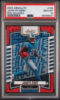2023 Panini Absolute 108 Jahmyr Gibbs Red Squares PSA 10