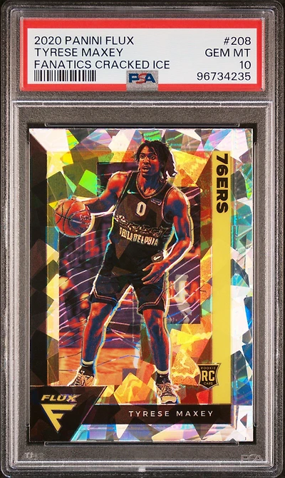 2020 Panini Flux 208 Tyrese Maxey Fanatics Cracked Ice PSA 10