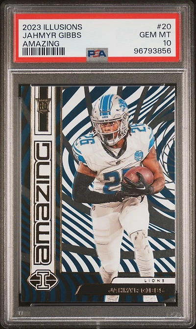 2023 Panini Illusions Amazing 20 Jahmyr Gibbs PSA 10