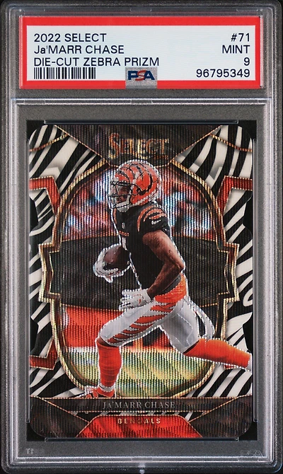 2022 Panini Select 71 Ja'marr Chase Die-cut Zebra Prizm PSA 9