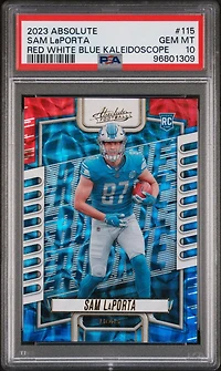 2023 Panini Absolute 115 Sam Laporta Red White Blue Kaleidoscope PSA 10