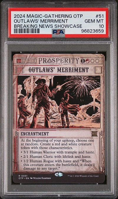 2024 Magic The Gathering Breaking News 51 Outlaws' Merriment Breaking News Showcase PSA 10