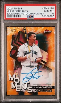 2024 Topps Finest Finest Moments Autographs Fmajro Julio Rodriguez Orange Refractor PSA 10