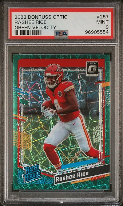 2023 Panini Donruss Optic 257 Rashee Rice Green Velocity PSA 9