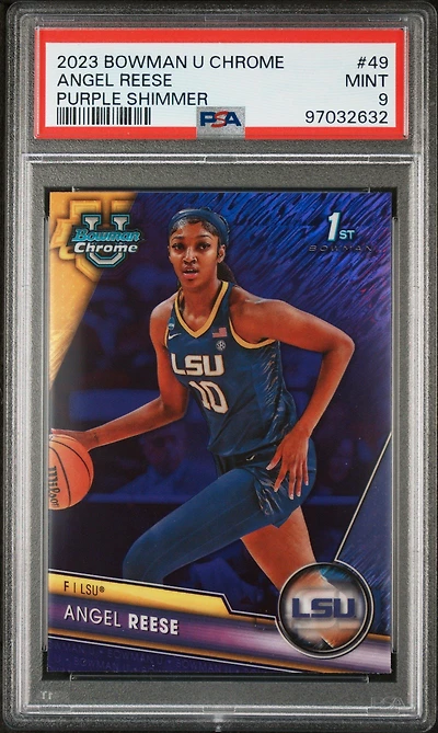 2023 Bowman University Chrome 49 Angel Reese Purple Shimmer PSA 9
