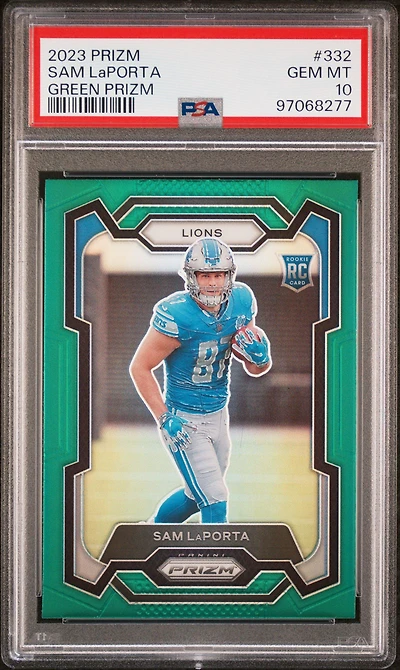 2023 Panini Prizm 332 Sam Laporta Green Prizm PSA 10