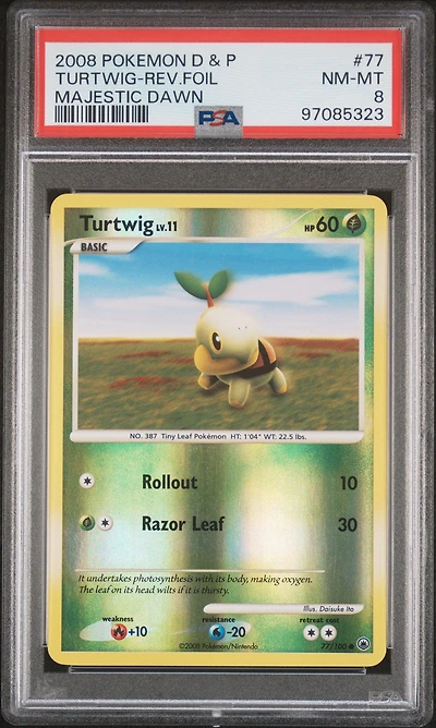 2008 Pokemon Diamond & Pearl Majestic Dawn 77 Turtwig-reverse Foil PSA 8