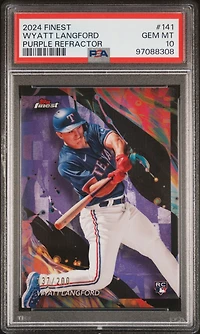 2024 Topps Finest 141 Wyatt Langford Purple Refractor PSA 10