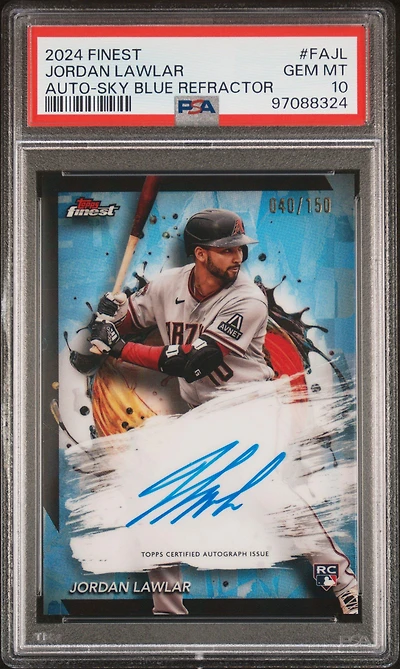 2024 Topps Finest Finest Autographs Fajl Jordan Lawlar Sky Blue Refractor PSA 10