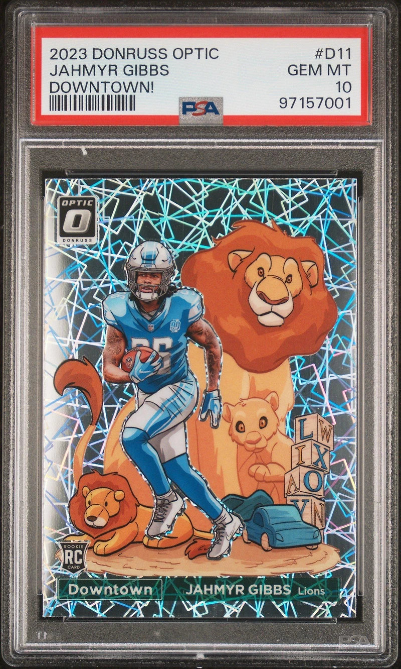 2023 Panini Donruss Optic Downtown! D11 Jahmyr Gibbs PSA 10