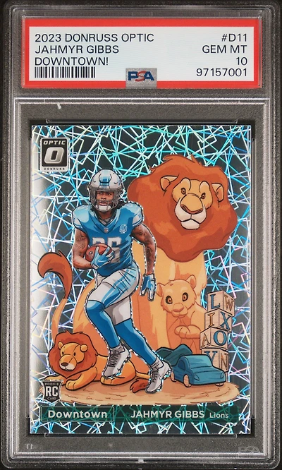 2023 Panini Donruss Optic Downtown! D11 Jahmyr Gibbs PSA 10