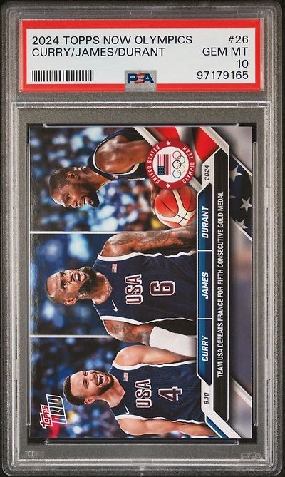 2024 Topps Now Olympic Games 26 Kevin Durant/lebron James/steph Curry PSA 10