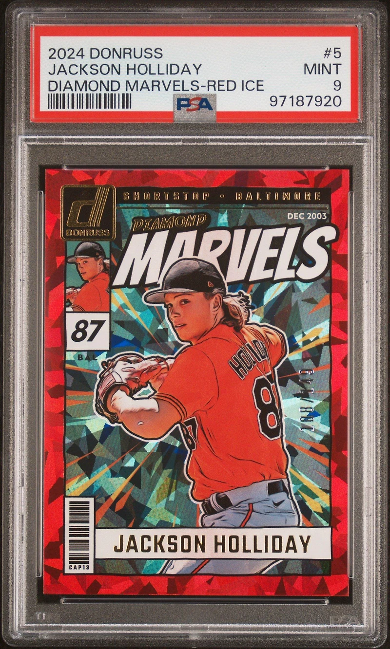 2024 Panini Donruss Diamond Marvels 5 Jackson Holliday Red Ice PSA 9