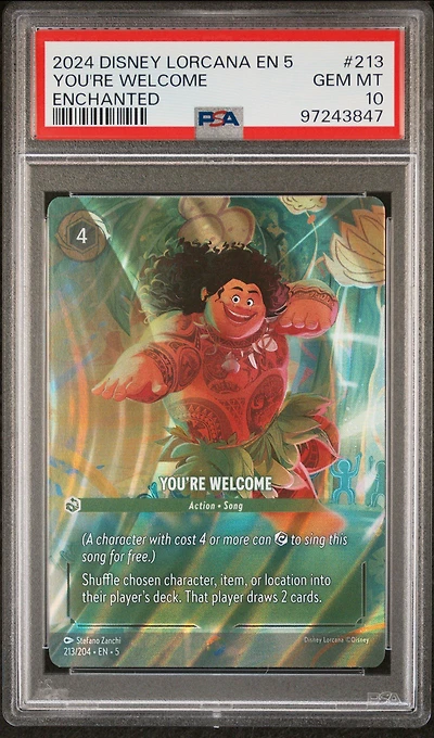 2024 Disney Lorcana En 5-shimmering Skies 213 You're Welcome Enchanted PSA 10