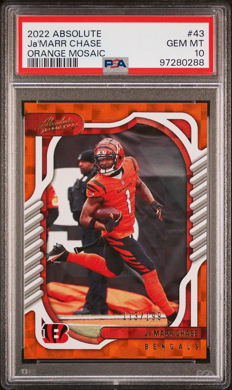 2022 Panini Absolute 43 Ja'marr Chase Orange Mosaic PSA 10