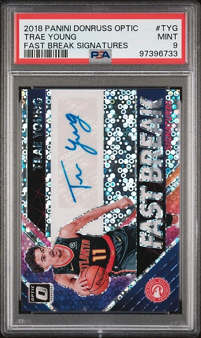 2018 Panini Donruss Optic Fast Break Signatures Tyg Trae Young PSA 9