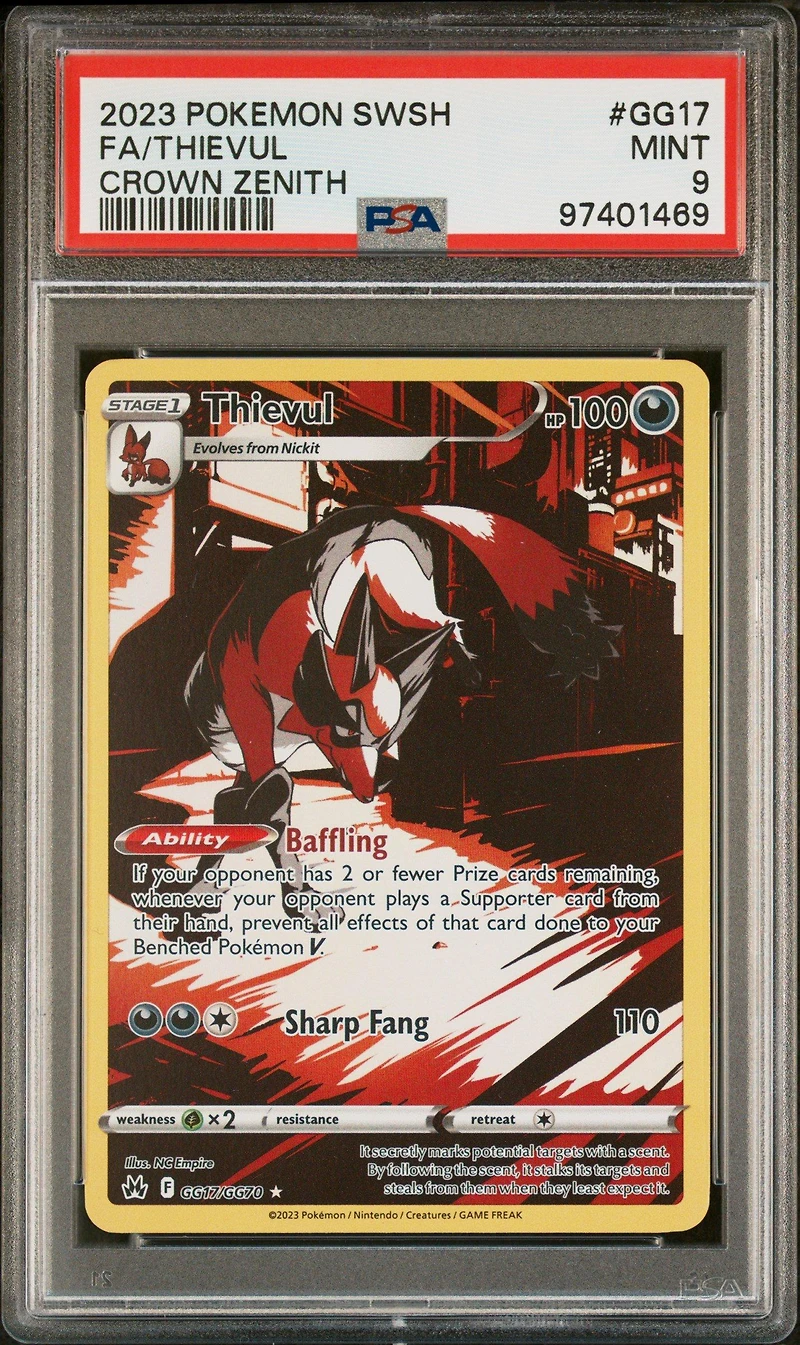 2023 Pokemon Sword And Shield Crown Zenith Gg17 Full Art/thievul PSA 9