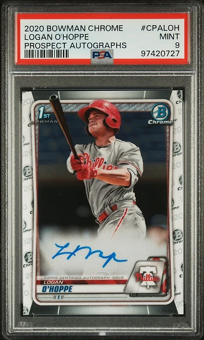 2020 Bowman Chrome Prospect Autographs Cpaloh Logan O'hoppe PSA 9