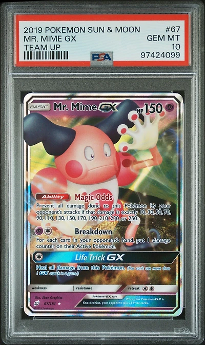 2019 Pokemon Sun & Moon Team Up 67 Mr. Mime Gx PSA 10