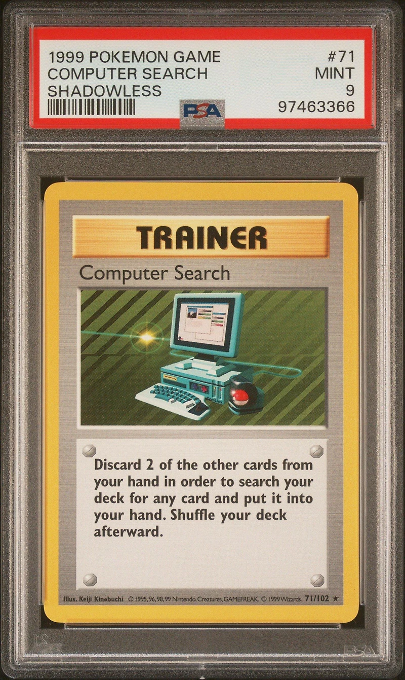 1999 Pokemon Game 71 Computer Search Shadowless PSA 9