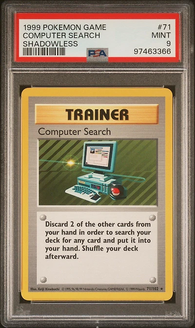 1999 Pokemon Game 71 Computer Search Shadowless PSA 9
