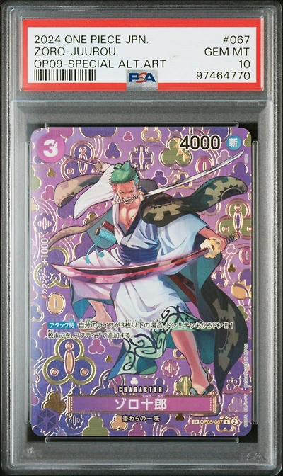 2024 One Piece Japanese Emperors In The New World 067 Zoro-juurou Special Alternate Art PSA 10