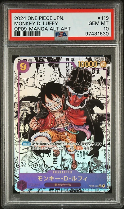 2024 One Piece Japanese Emperors In The New World 119 Monkey D. Luffy Manga Alternate Art PSA 10