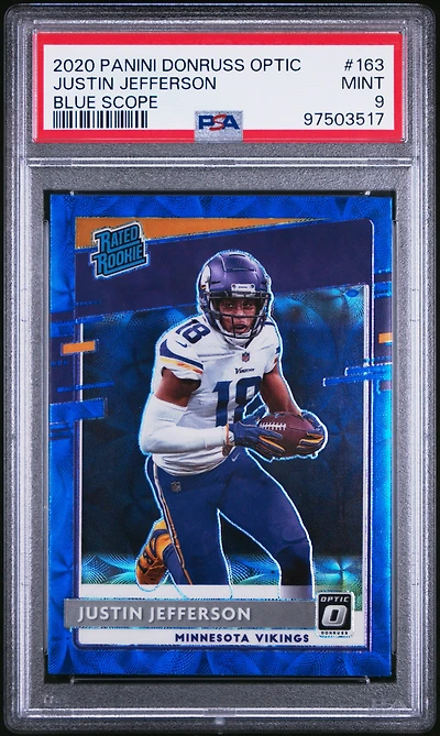 2020 Panini Donruss Optic 163 Justin Jefferson Blue Scope PSA 9