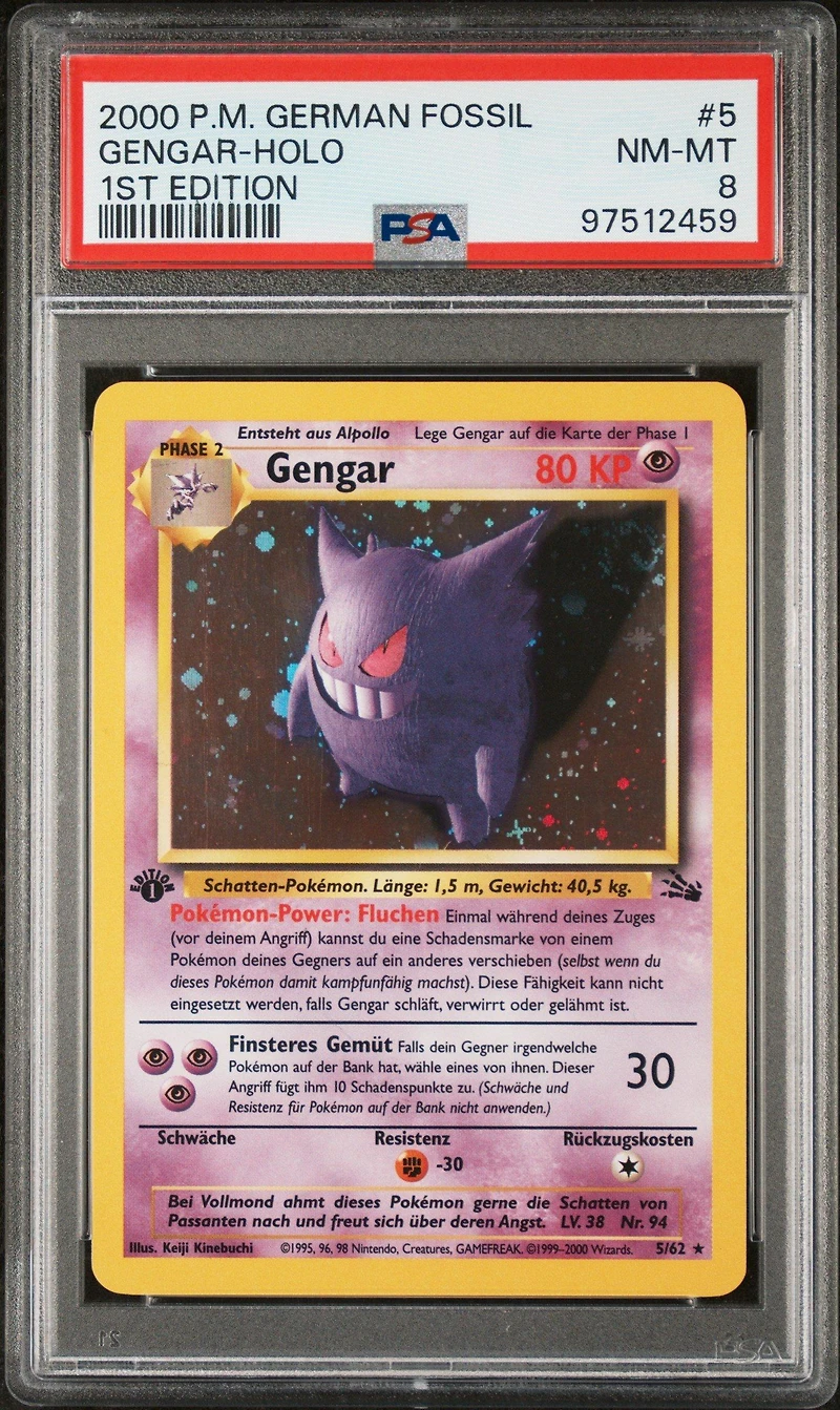 2000 Pokemon German Fossil 5 Gengar-holo 1st Edition PSA 8