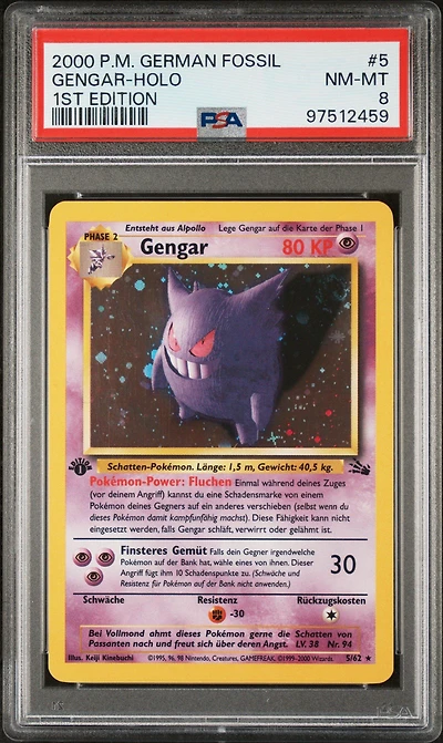 2000 Pokemon German Fossil 5 Gengar-holo 1st Edition PSA 8