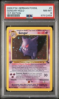 2000 Pokemon German Fossil 5 Gengar-holo 1st Edition PSA 8