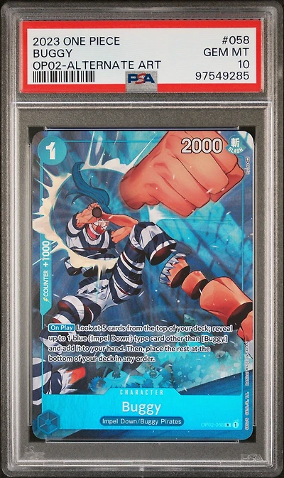 2023 One Piece Op02-paramount War 058 Buggy Alternate Art PSA 10