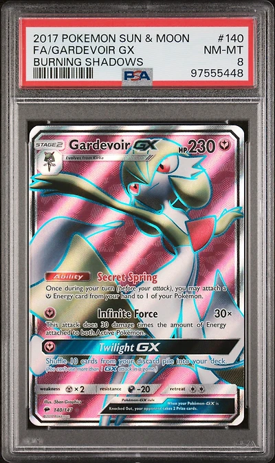 2017 Pokemon Sun & Moon Burning Shadows 140 Full Art/gardevoir Gx PSA 8