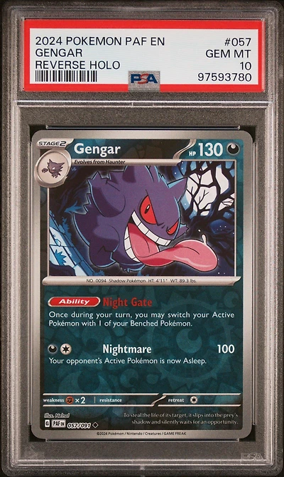 2024 Pokemon Paf En-paldean Fates 057 Gengar Reverse Holo PSA 10
