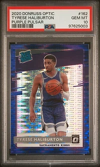 2020 Panini Donruss Optic 162 Tyrese Haliburton Purple Pulsar PSA