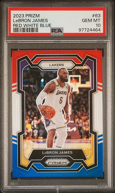 2023 Panini Prizm 63 Lebron James Red White Blue PSA 10